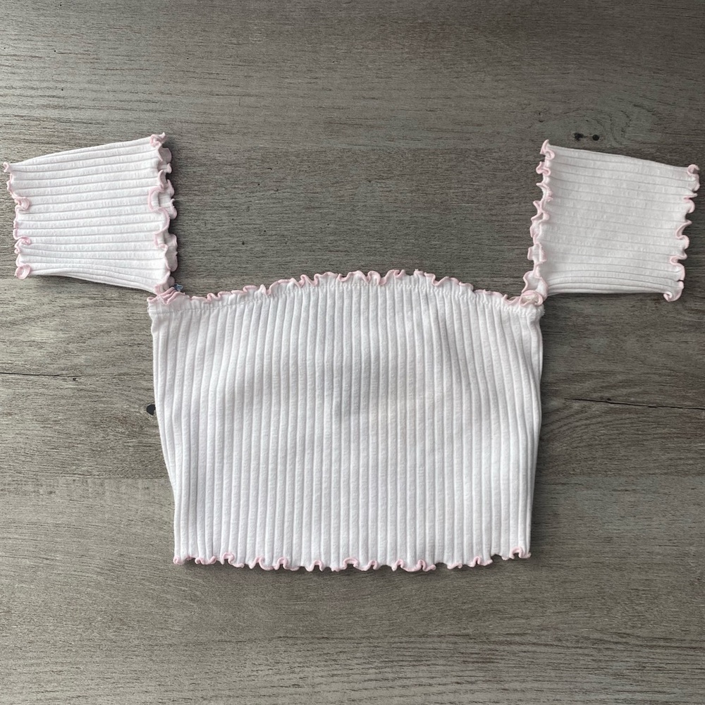 White and Pink Ribbed Crop Top